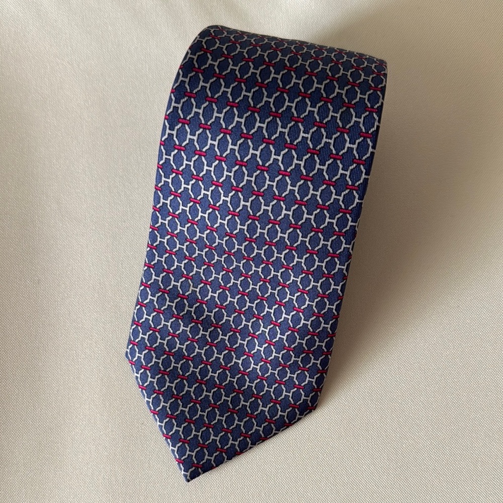 Hermes blue and Red silk patterned Tie